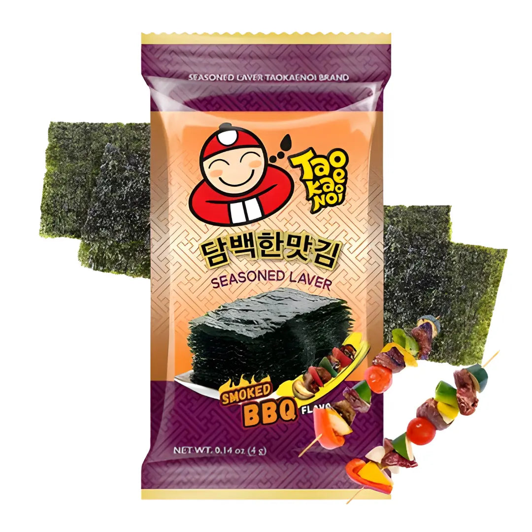 Tao Kae Noi Laver Smoked BBQ Seaweed 4g (3 pieces)/ Laveru jūraszāles ar kūpināta BBQ garšu 4g (3 gabs) - Oishii Asian Mart