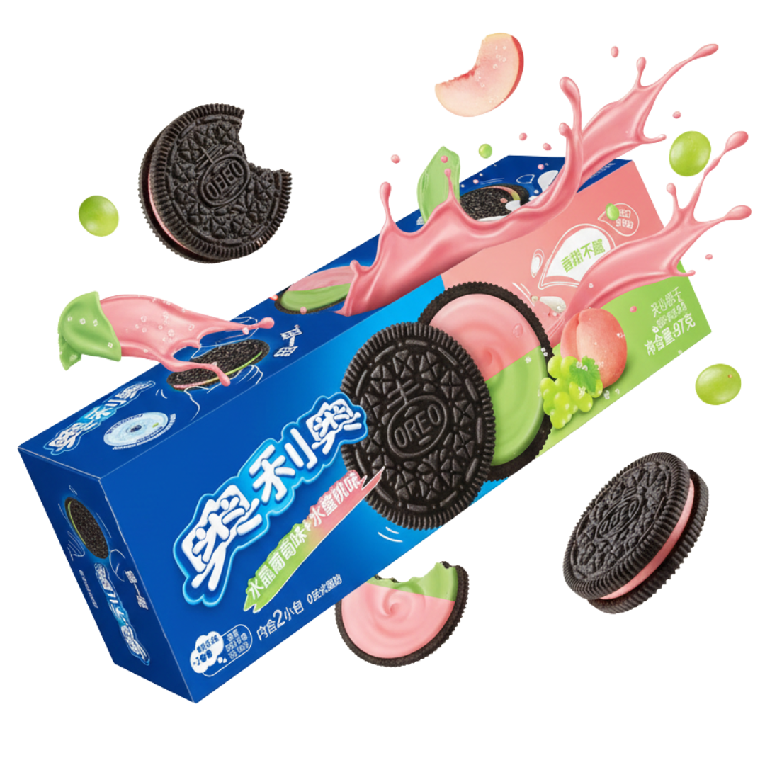 Oreo Grape & Peach Creme 97g/ Oreo cepumi ar vīnogu un persiku krēma pildījumu 97 g Oreo