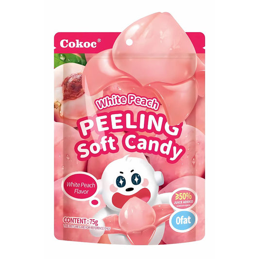 COKOC Peelable White Peach Gummies 75g/ COKOC mizojamās baltā persika želejkonfektes 75g - Oishii Asian Mart