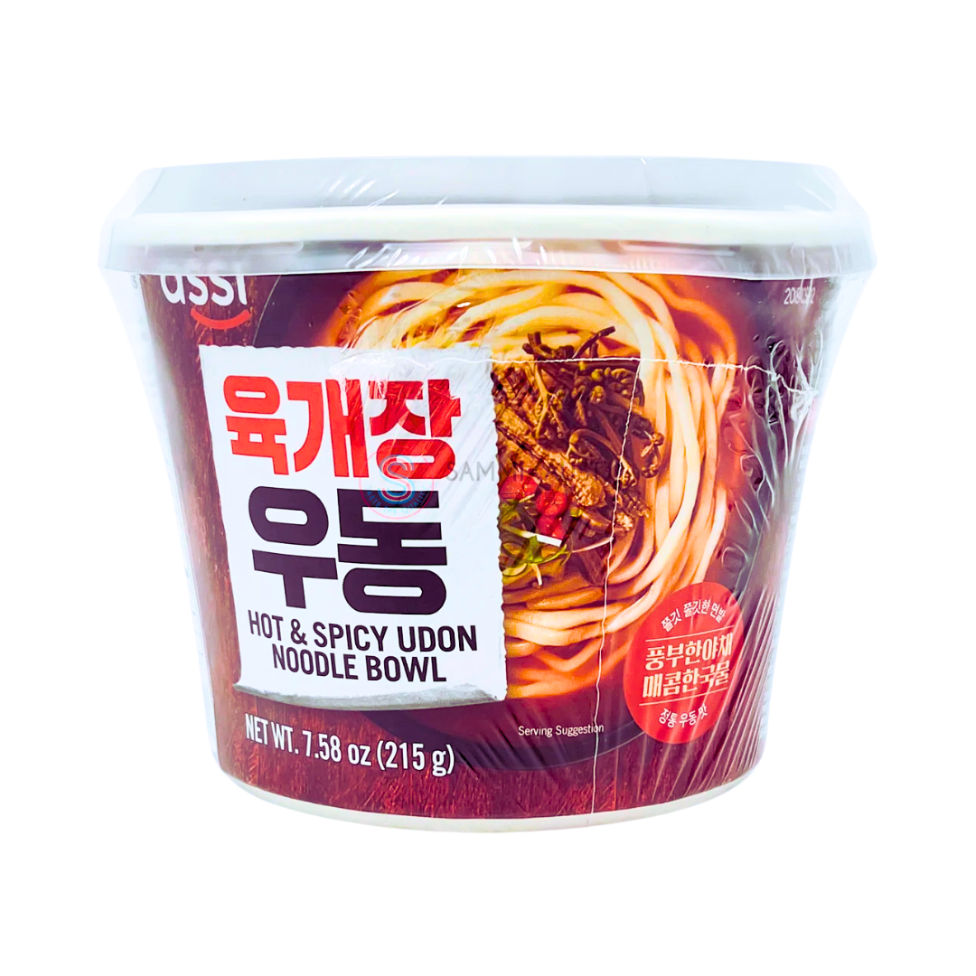 Assi Fresh Hot &amp; Spicy Udon Noodle Bowl 215g/ Assi Svaigi Asi Udon Nūdeles Bļodā 215g