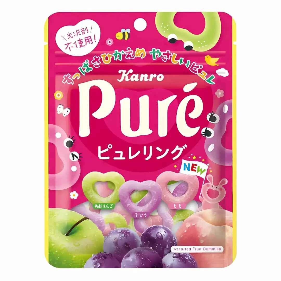 KANRO Pure Assorted Fruit Gummies 63g/ KANRO Pure dažādu augļu gumijas konfektes 63g