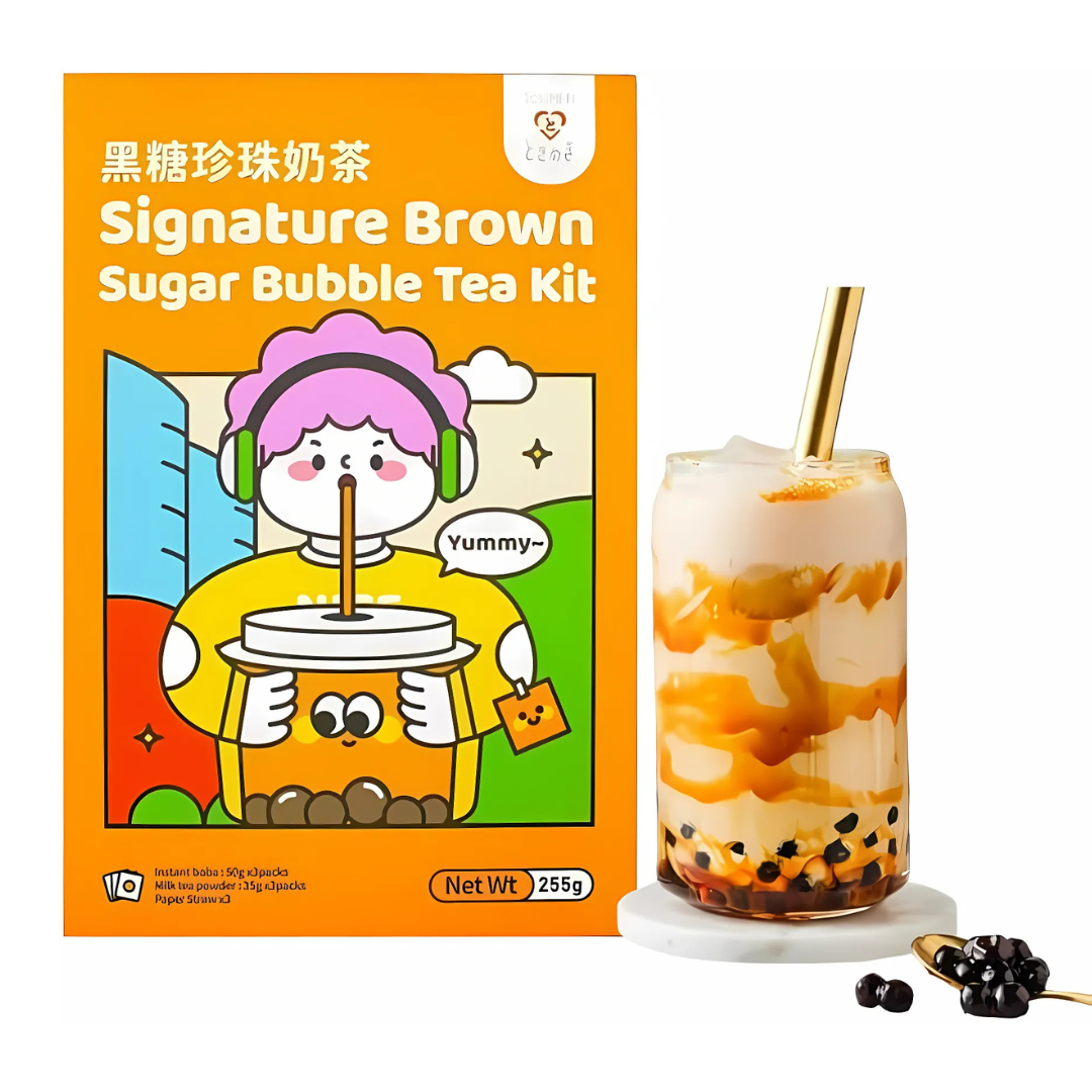 Tokimeki Bubble Tea Kit, Brown Sugar Flavour-ar papīra salmiņiem/ Tokimeki burbuļtējas komplekts, brūnā cukura garša ar papīra salmiņiem 