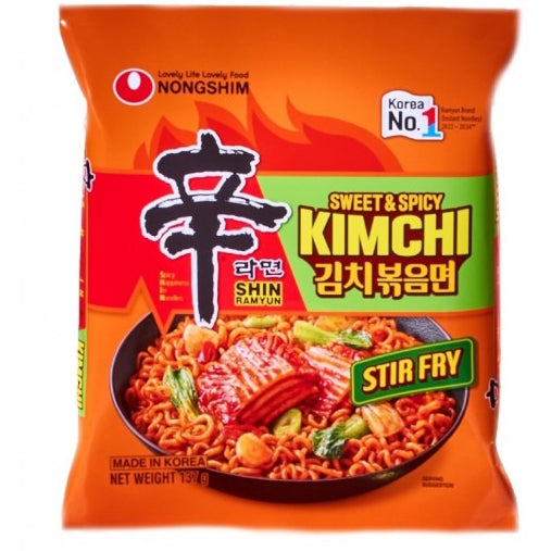 Shin Ramyun Stir Fry Sweet & Spicy Kimchi 137g/ Shin Ramyun ceptās nūdeles ar saldo un aso kimči garšu 137