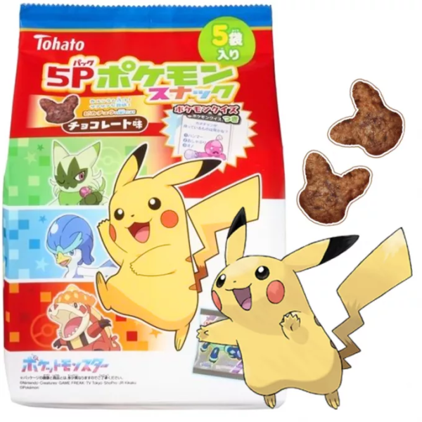 Pokémon snack package with Pikachu and other characters, featuring Tohato branding.
