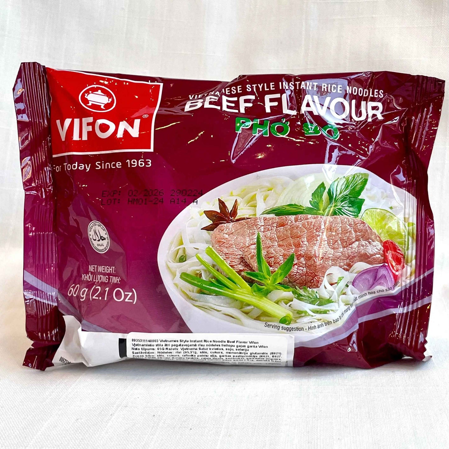 VIFON Beef Noodle Pho 65g/ VIFON liellopa gaļas Pho nūdeles 65 g