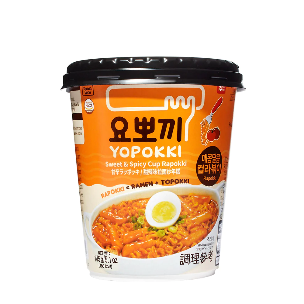 KR Yopokki rīsu kūka &amp; Ramen Cup Sweet Spicy 145g