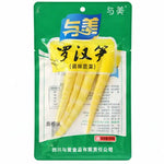 Packaged vegetables with a green label on a white background. Yumei Bamboo Shoots Pickled Chili 100 g/ Yumei marinēti bambusa dzinumi ar čili 100 g
