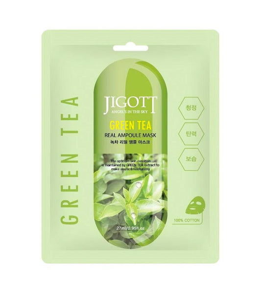 Jigott Green Tea Real Ampoule Sheet Mask/ Jigott zaļās tējas ampulu auduma maska Oishii Asian Mart
