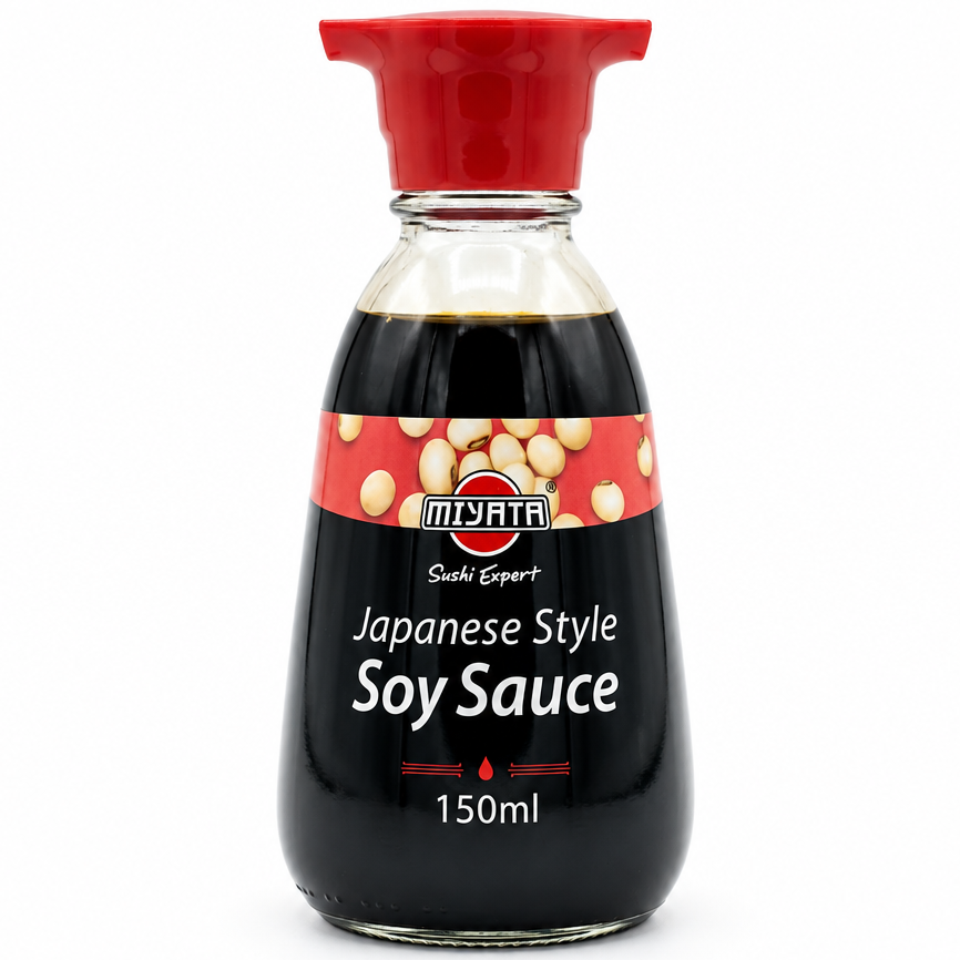 Soy sauce product photo with added white space padding on left and right